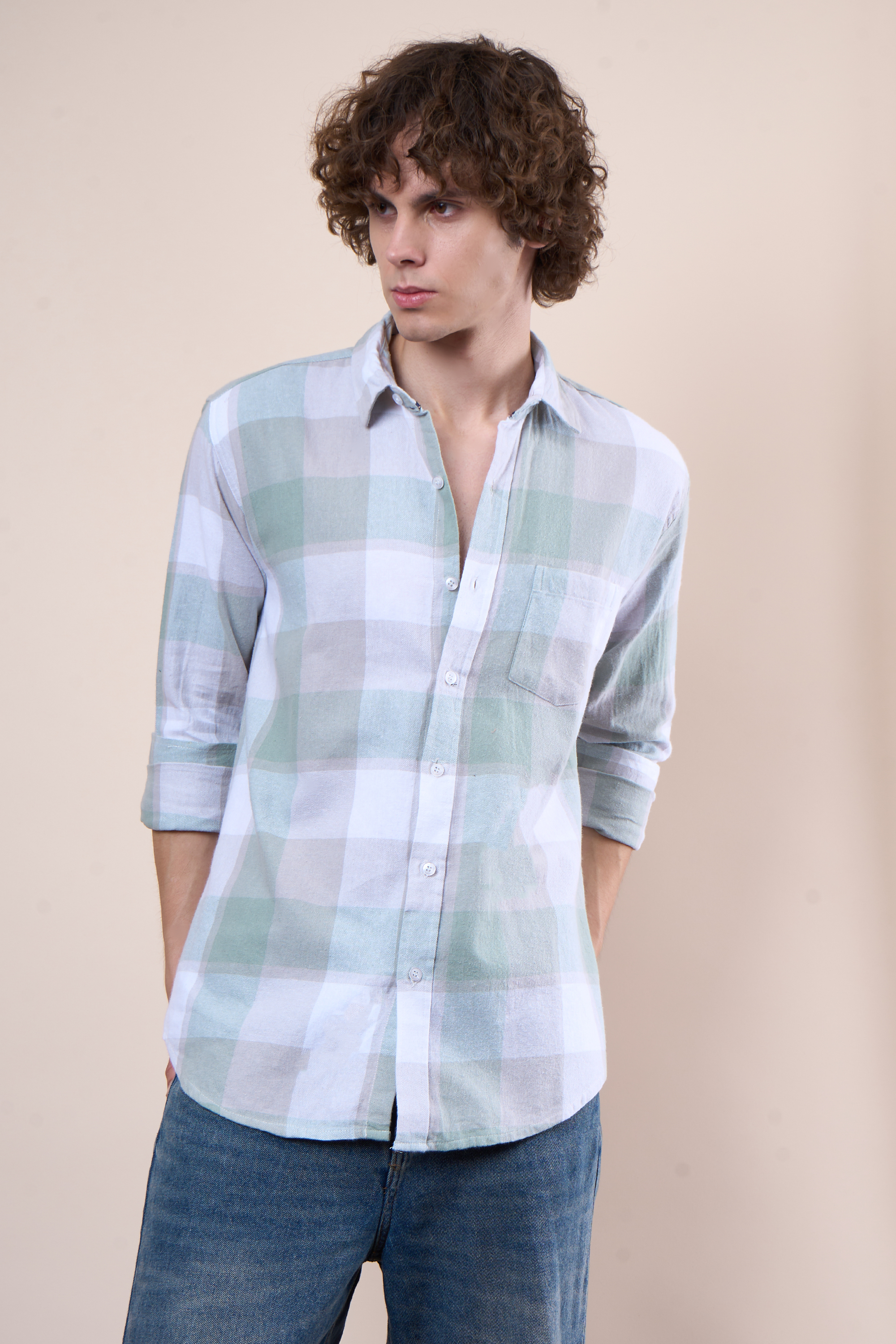 Vintage floral print cotton shirt for men front view for beach and casual